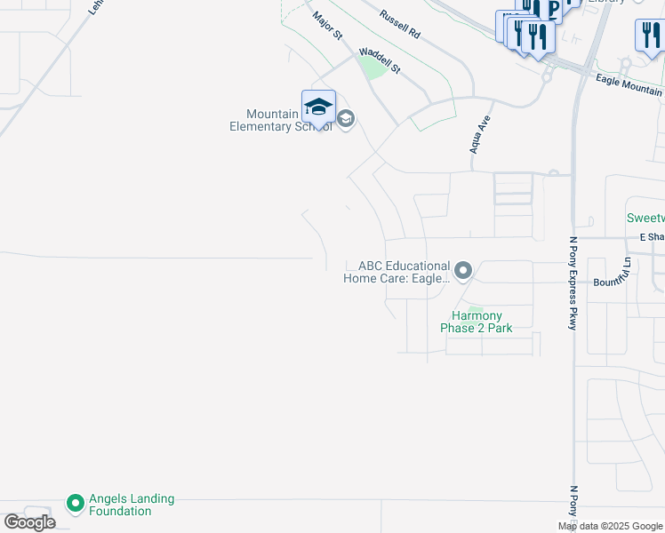 map of restaurants, bars, coffee shops, grocery stores, and more near 3600 North Nathan Street in Eagle Mountain