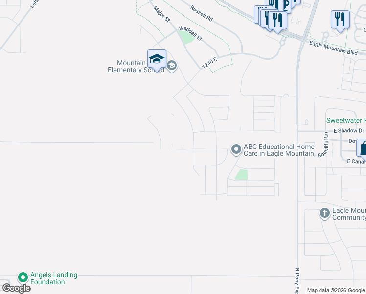 map of restaurants, bars, coffee shops, grocery stores, and more near 3414 North Hannah Street in Eagle Mountain
