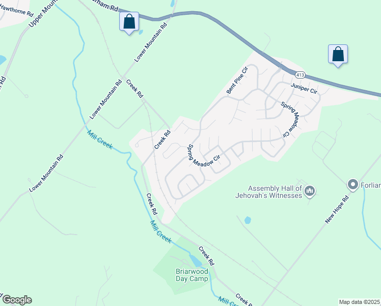 map of restaurants, bars, coffee shops, grocery stores, and more near 288 Countryside Circle in New Hope
