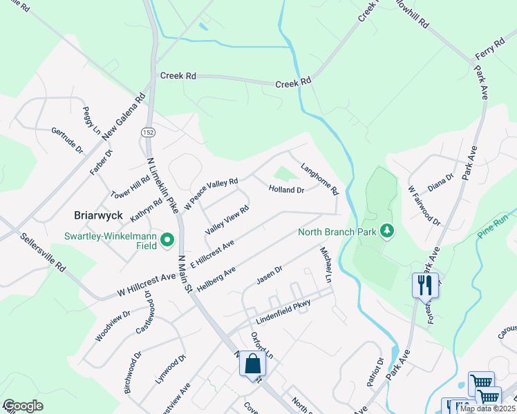 map of restaurants, bars, coffee shops, grocery stores, and more near 50 Valley View Road in Chalfont