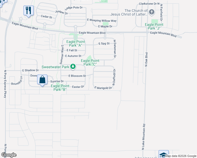 map of restaurants, bars, coffee shops, grocery stores, and more near Unnamed Road in Eagle Mountain