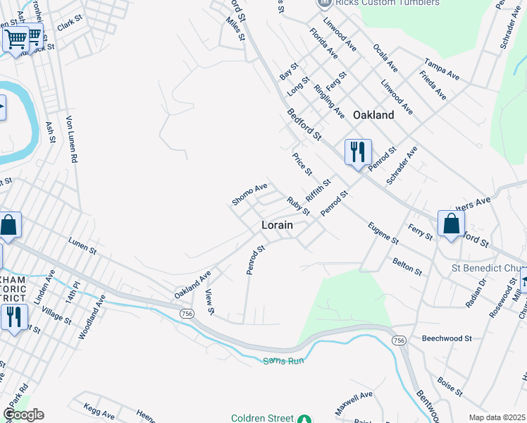 map of restaurants, bars, coffee shops, grocery stores, and more near 204 Blue Diamond Street in Johnstown