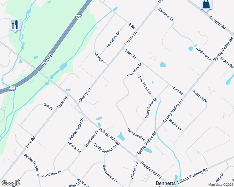 map of restaurants, bars, coffee shops, grocery stores, and more near 134 Watercrest Drive in Doylestown