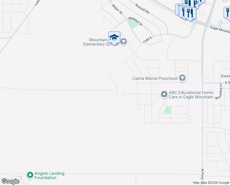 map of restaurants, bars, coffee shops, grocery stores, and more near 3601 North Nathan Street in Eagle Mountain