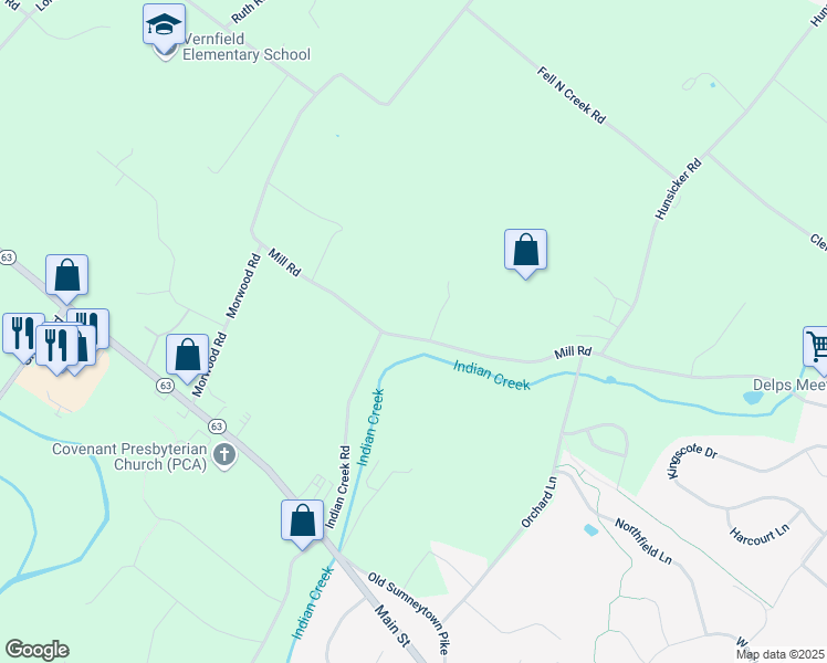 map of restaurants, bars, coffee shops, grocery stores, and more near 847 Mill Road in Harleysville