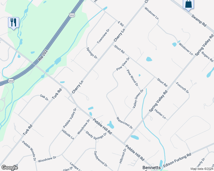 map of restaurants, bars, coffee shops, grocery stores, and more near 134 Watercrest Drive in Doylestown