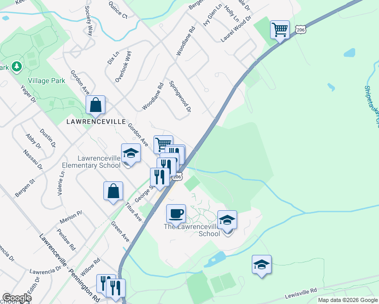 map of restaurants, bars, coffee shops, grocery stores, and more near 2735 Main Street in Lawrence Township