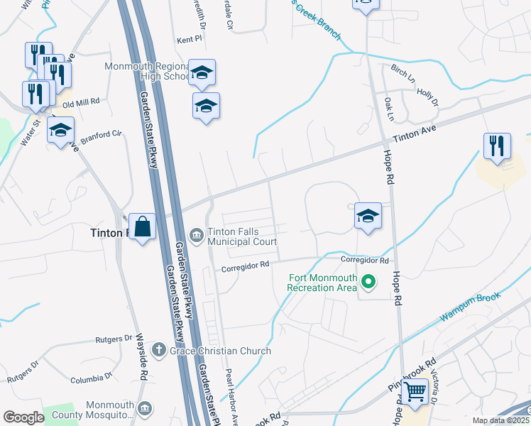 map of restaurants, bars, coffee shops, grocery stores, and more near 87 Midway Road North in Tinton Falls
