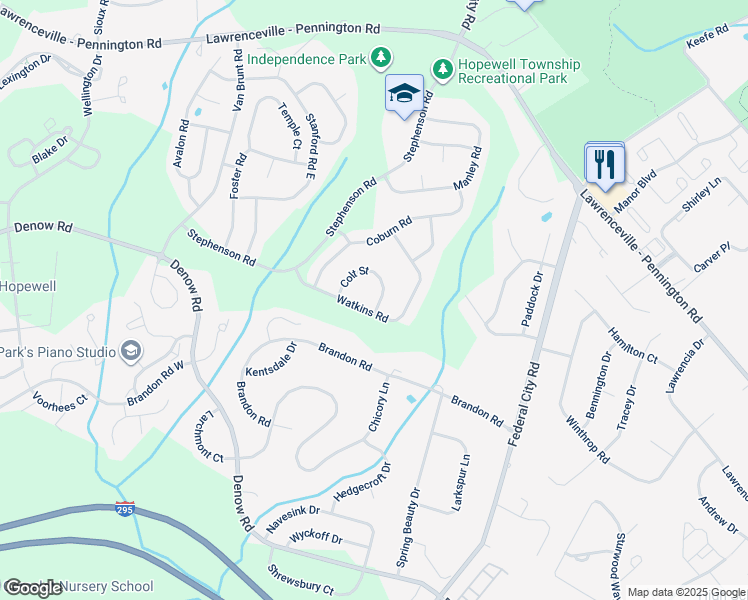 map of restaurants, bars, coffee shops, grocery stores, and more near 274 Colt Street in Pennington