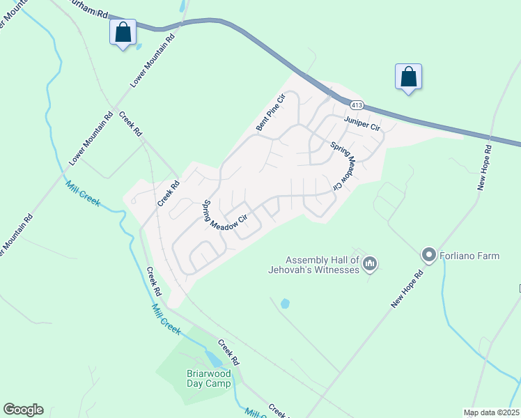 map of restaurants, bars, coffee shops, grocery stores, and more near 561 Spring Meadow Circle in New Hope