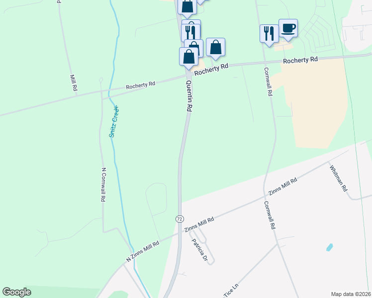 map of restaurants, bars, coffee shops, grocery stores, and more near 2150 Quentin Road in Lebanon
