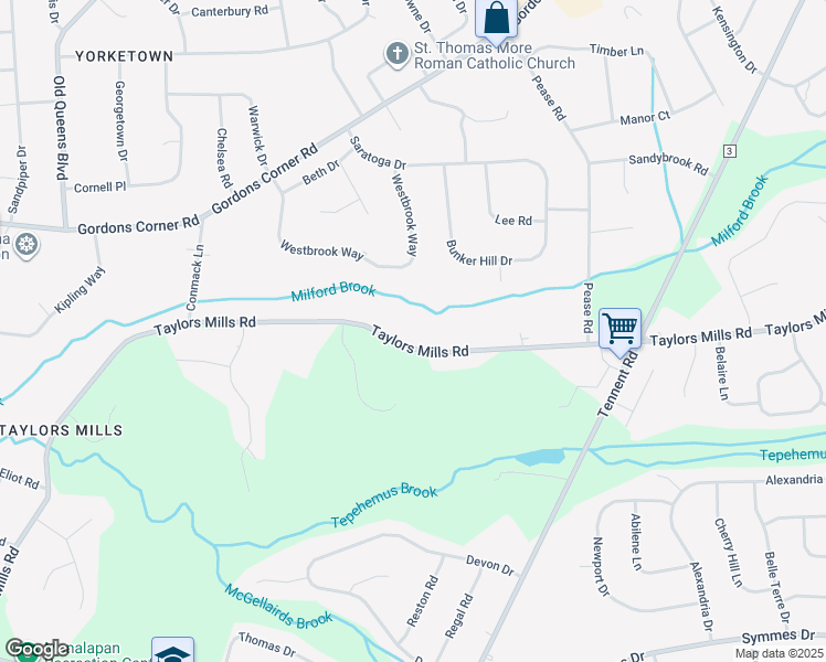 map of restaurants, bars, coffee shops, grocery stores, and more near 128 Taylors Mills Road in Manalapan Township