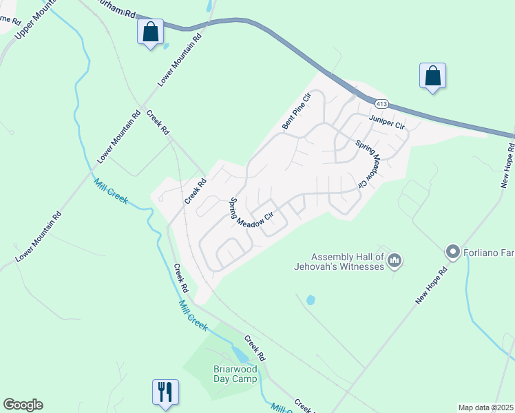 map of restaurants, bars, coffee shops, grocery stores, and more near 410 Redbird Court in New Hope