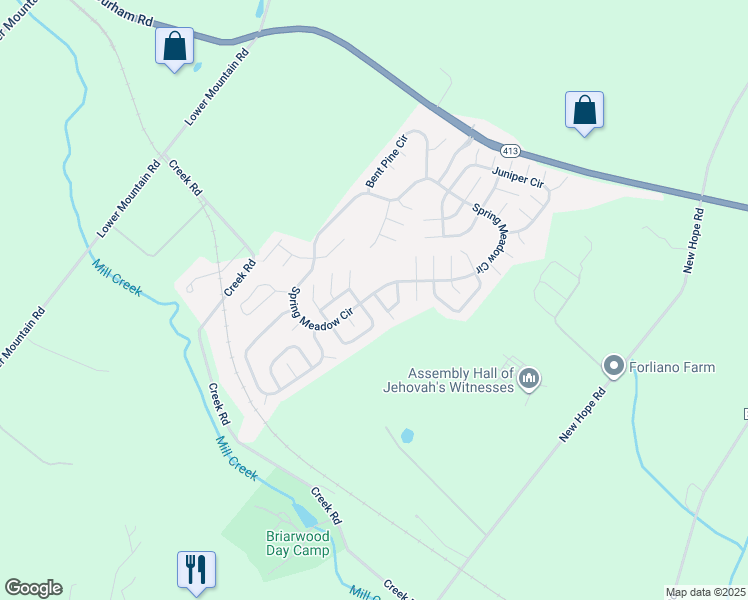 map of restaurants, bars, coffee shops, grocery stores, and more near 209 Dove Court in New Hope