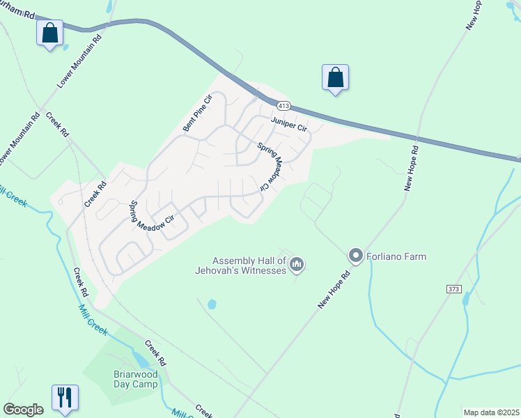 map of restaurants, bars, coffee shops, grocery stores, and more near 466 Hummingbird Court North in New Hope