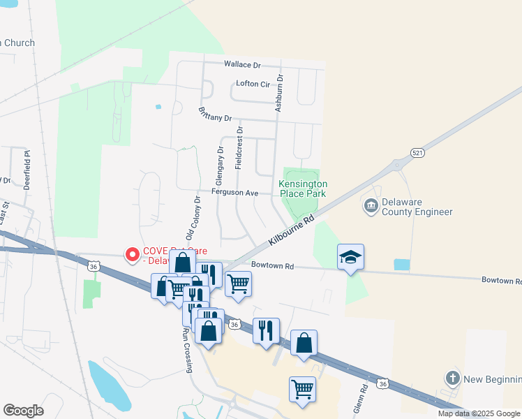 map of restaurants, bars, coffee shops, grocery stores, and more near 1915 Berwick Court in Delaware