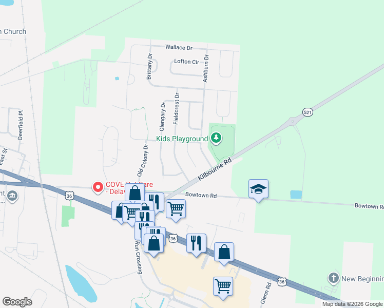 map of restaurants, bars, coffee shops, grocery stores, and more near 1934 Ashburn Drive in Delaware