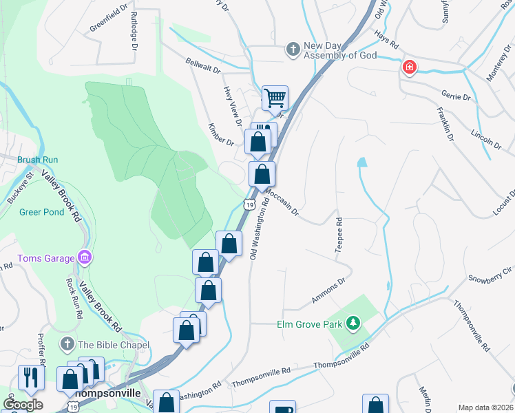 map of restaurants, bars, coffee shops, grocery stores, and more near 2867 Washington Road in Canonsburg