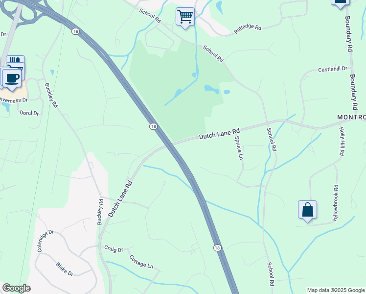 map of restaurants, bars, coffee shops, grocery stores, and more near 100 School Road in Marlboro