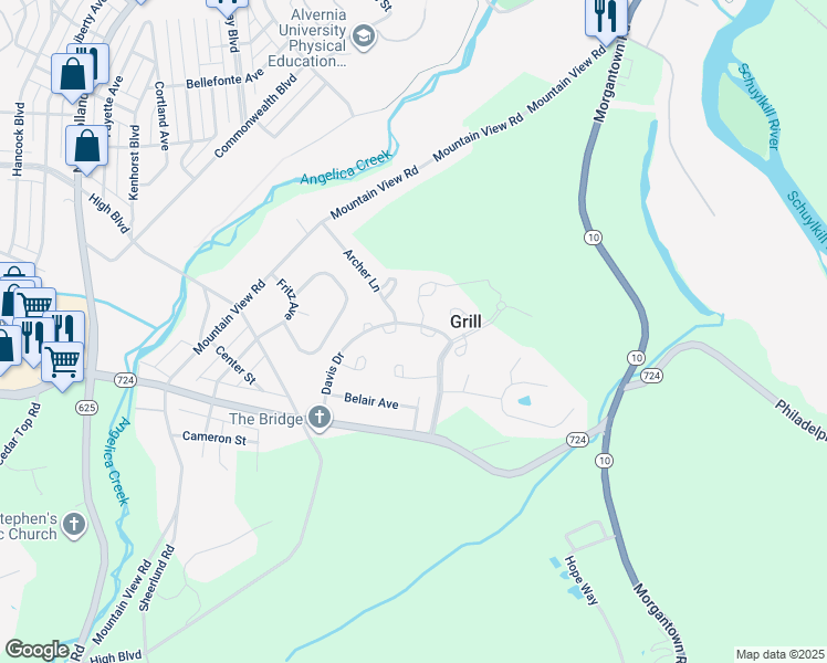 map of restaurants, bars, coffee shops, grocery stores, and more near 22 Archer Lane in Reading