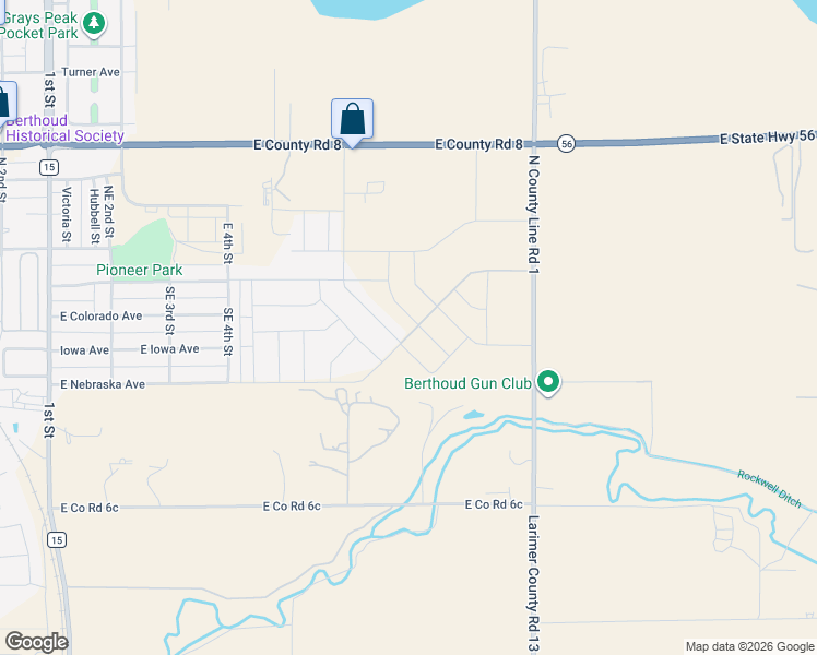 map of restaurants, bars, coffee shops, grocery stores, and more near 301 Dorothy Drive in Berthoud