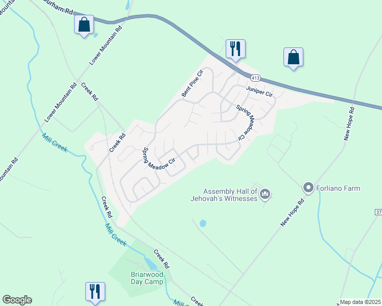map of restaurants, bars, coffee shops, grocery stores, and more near 209 Dove Court in New Hope