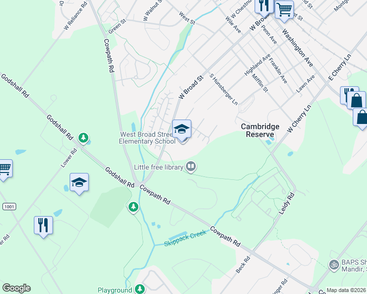map of restaurants, bars, coffee shops, grocery stores, and more near 56 Gentry Terrace in Souderton