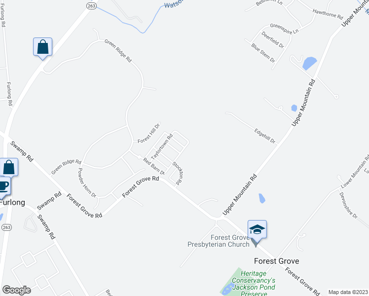 map of restaurants, bars, coffee shops, grocery stores, and more near 3847 Springtown Road in Furlong