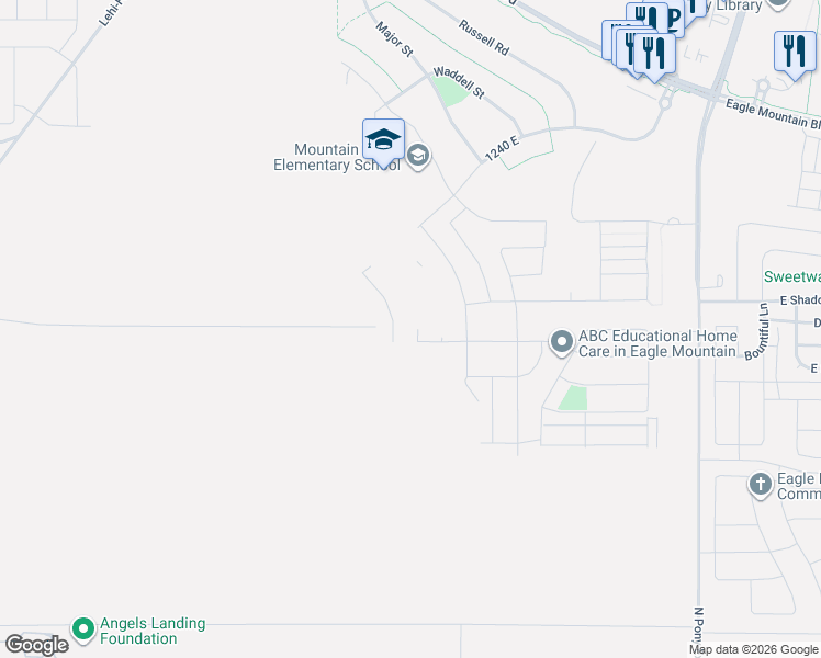 map of restaurants, bars, coffee shops, grocery stores, and more near 3615 North Jane Street in Eagle Mountain