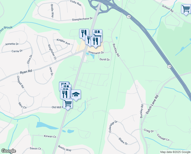 map of restaurants, bars, coffee shops, grocery stores, and more near 26 Pecan Valley Drive in Marlboro Township