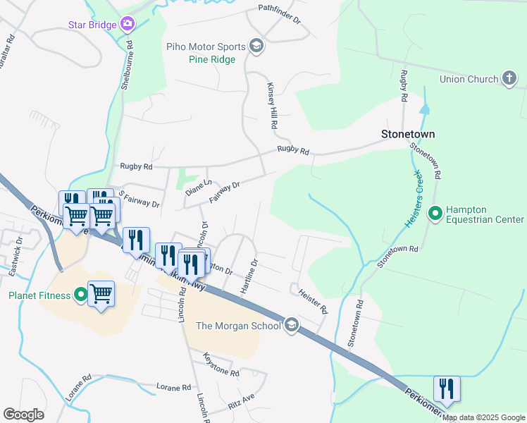 map of restaurants, bars, coffee shops, grocery stores, and more near 155 Hartline Drive in Reading