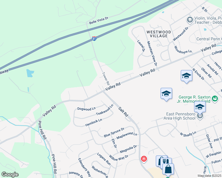 map of restaurants, bars, coffee shops, grocery stores, and more near 954 Valley Road in Enola