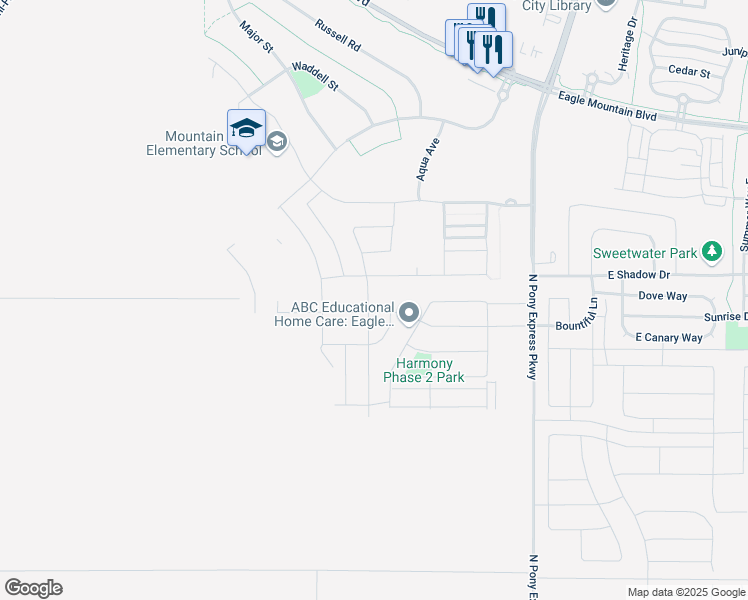 map of restaurants, bars, coffee shops, grocery stores, and more near 3624 North Annabell Street in Eagle Mountain