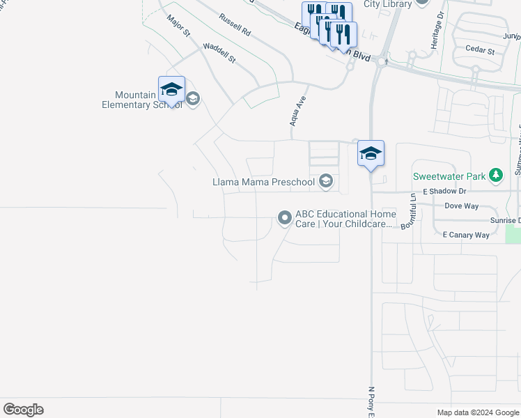 map of restaurants, bars, coffee shops, grocery stores, and more near 3624 North Annabell Street in Eagle Mountain