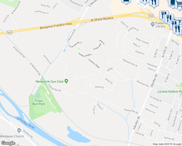 map of restaurants, bars, coffee shops, grocery stores, and more near 1902 Orchard View Road in Reading