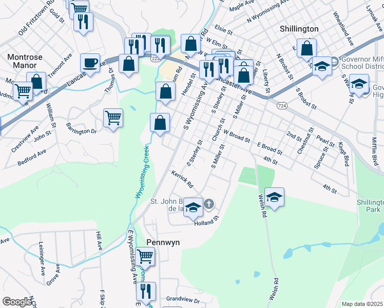 map of restaurants, bars, coffee shops, grocery stores, and more near 320 South Sterley Street in Shillington