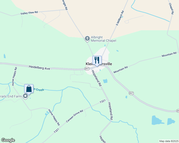 map of restaurants, bars, coffee shops, grocery stores, and more near 2598 Heidelberg Avenue in Newmanstown