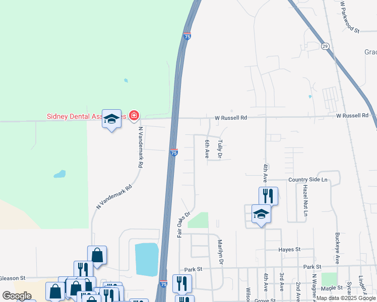 map of restaurants, bars, coffee shops, grocery stores, and more near 1614 Cypress Place in Sidney
