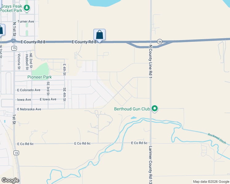 map of restaurants, bars, coffee shops, grocery stores, and more near 301 Dorothy Drive in Berthoud