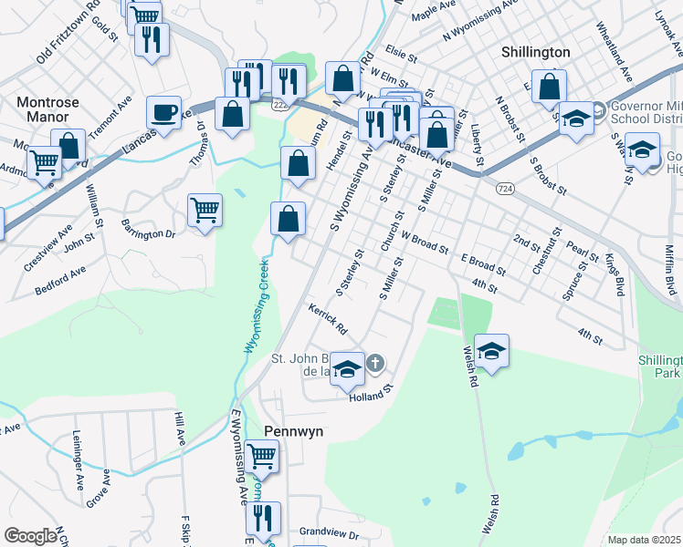 map of restaurants, bars, coffee shops, grocery stores, and more near 320 South Sterley Street in Shillington