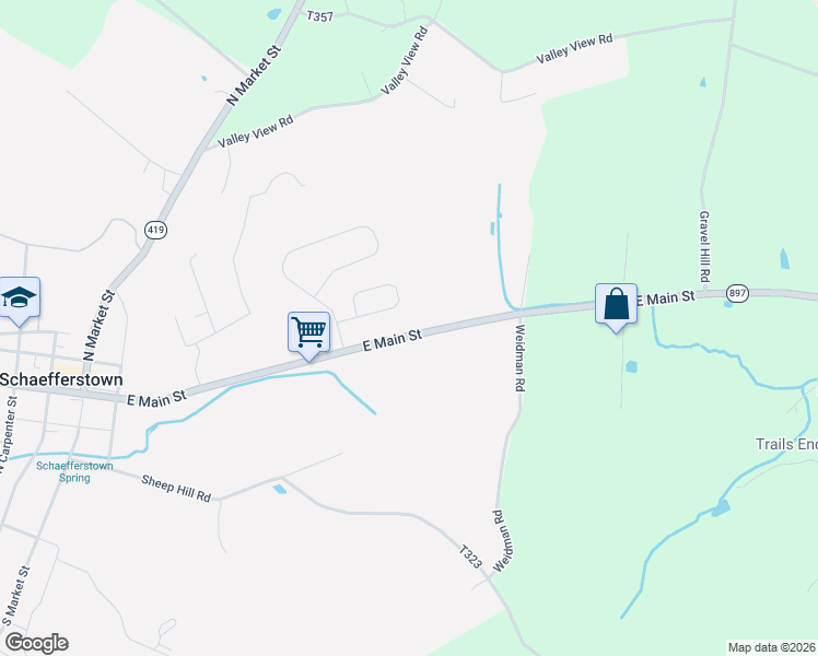 map of restaurants, bars, coffee shops, grocery stores, and more near 361 East Main Street in Newmanstown