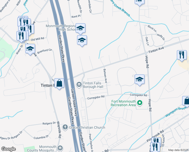 map of restaurants, bars, coffee shops, grocery stores, and more near 530 Tinton Avenue in Tinton Falls