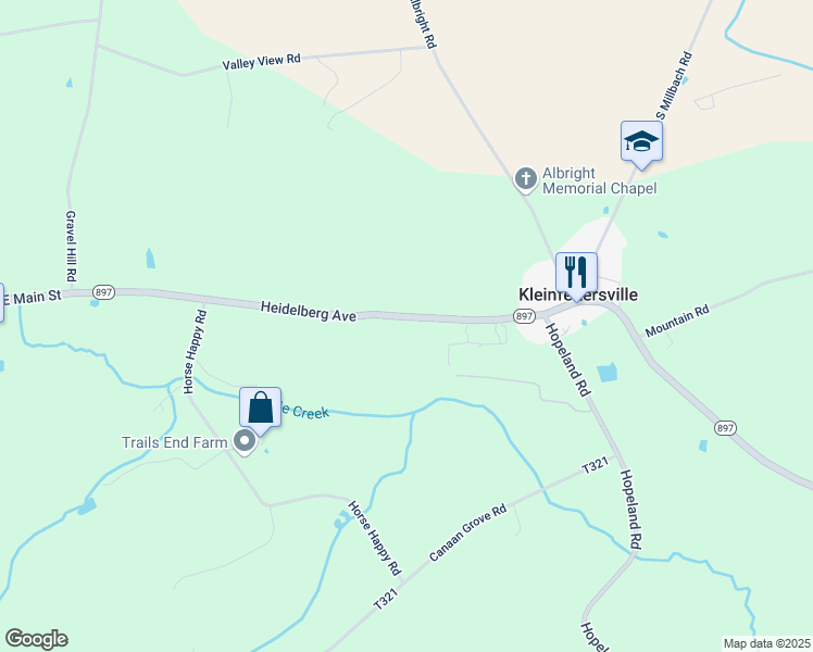 map of restaurants, bars, coffee shops, grocery stores, and more near 2463 Heidelberg Avenue in Newmanstown