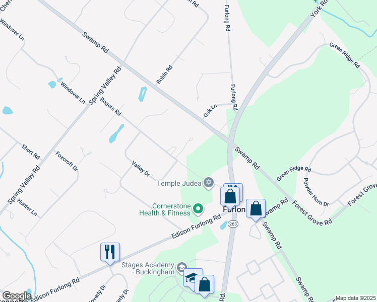 map of restaurants, bars, coffee shops, grocery stores, and more near 3 Old Nursery Road in Furlong