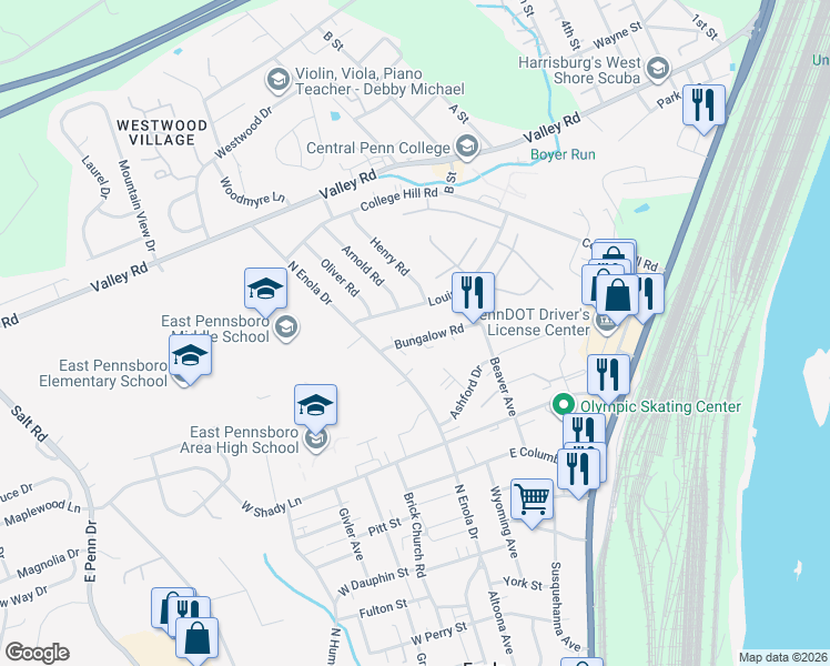 map of restaurants, bars, coffee shops, grocery stores, and more near 10 Louis Lane in Enola
