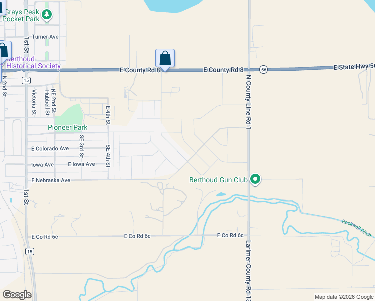map of restaurants, bars, coffee shops, grocery stores, and more near 301 Dorothy Drive in Berthoud