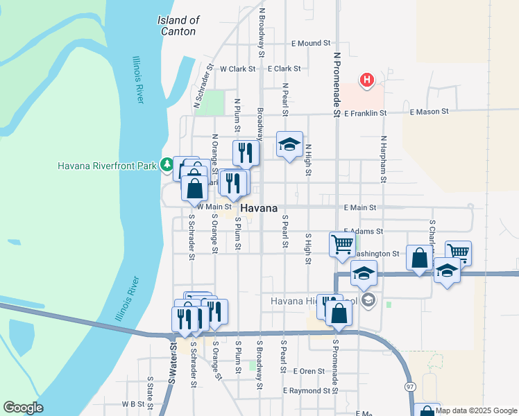 map of restaurants, bars, coffee shops, grocery stores, and more near in Havana