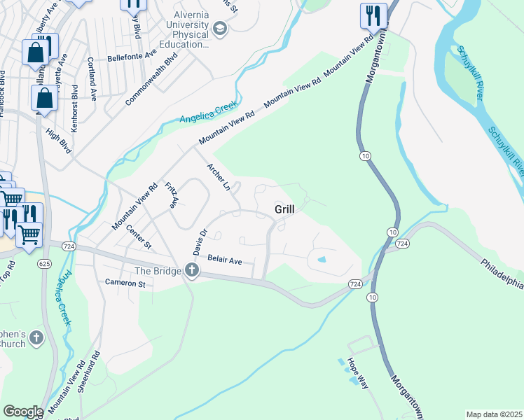 map of restaurants, bars, coffee shops, grocery stores, and more near 1 Ravine Drive in Shillington