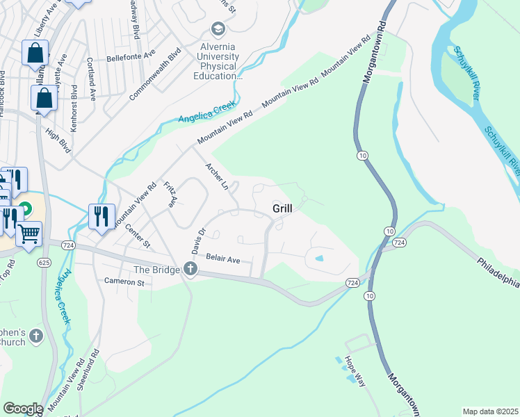 map of restaurants, bars, coffee shops, grocery stores, and more near 1 Ravine Drive in Shillington