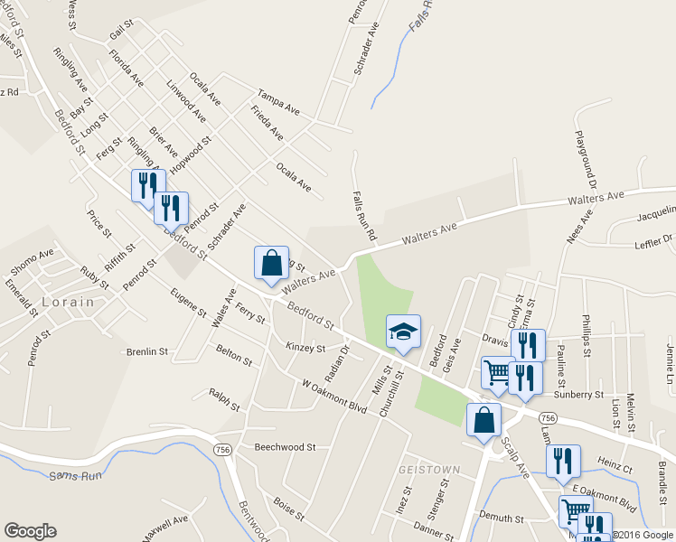 map of restaurants, bars, coffee shops, grocery stores, and more near 2000 Florida Avenue in Johnstown